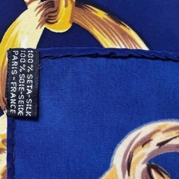 Vintage Chanel Silk Scarf Blue Gold Chains - Picture 4 of 5
